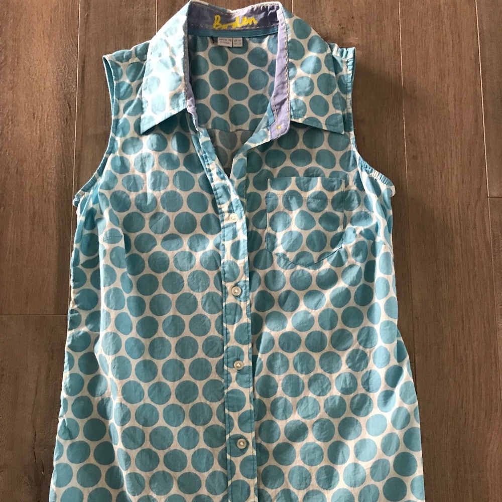 Sleeveless Boden Button-Down Polka Dot Blouse
